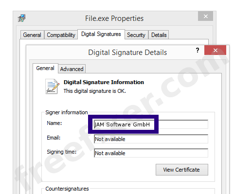 Screenshot of the JAM Software GmbH certificate